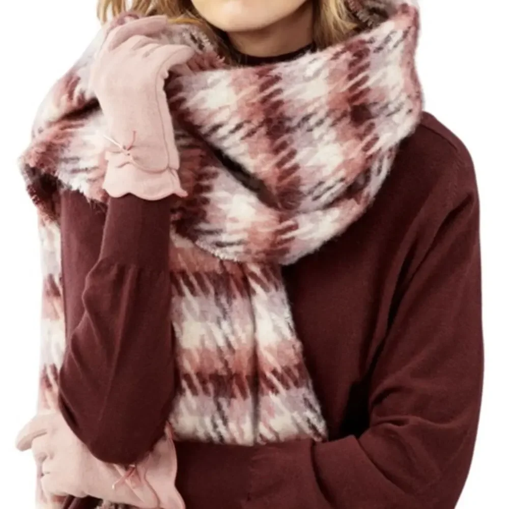 Charlie Paige Red Pink White Fringe Scarf Soft Warm 100% Polyester NEW Tags